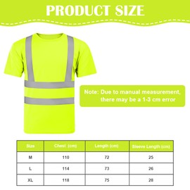AUYAO Hi Vis T Shirts for Men, Mans High Visibility Crew Neck Short Sleeves T Shirts, Reflective Tape Security Round Neck Short Sleeve Tee Tops, Lightweight Utility and Safety Workwear Sweatshirt(L)