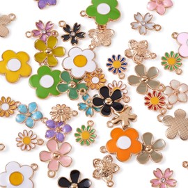 PandaHall Alloy Enamel Flower Charms Beads for DIY Necklace Bracelet Earrings Jewelry Making, Metal
