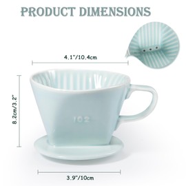 Noarixa Pour Over Coffee Dripper, Ceramic Pour Over Coffee Maker with 3 Holes Flat Bottom, Easy Manual Brew Maker, Porcelain Slow Filter Cone for Travel, Camping, Office, Home, GR