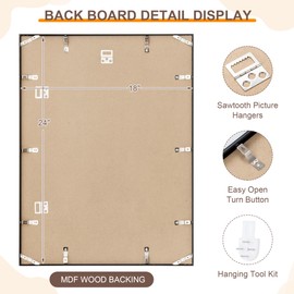 Acovy 18x24 Black Frame, 18x24 Frame Matted to 16x20, Metal 18 x 24 Picture Frames For Wall, Aluminum 18 by 24 Poster Frame with HD Tempered Glass, Wall Hook Included (Black, Pack of 1)