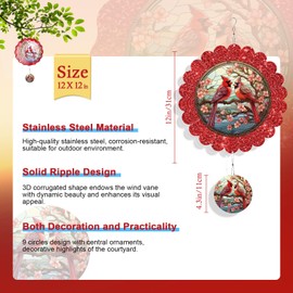Rngmsi Red Cardinal Wind Spinner, 12 Inches 3D Stainless Steel Cardinal Garden Decor Yard Art, Cardinal Gifts for Women Outdoor Ornaments Outside Patio Decorations