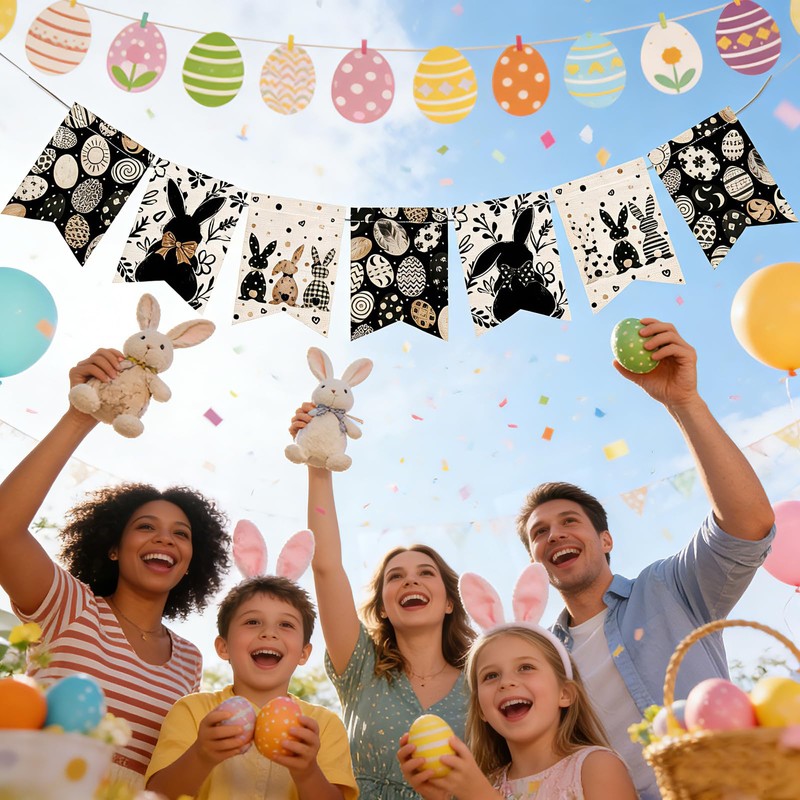 8.2ft Burlap Banner Happy Easter Bunny Banner Easter Egg Easter