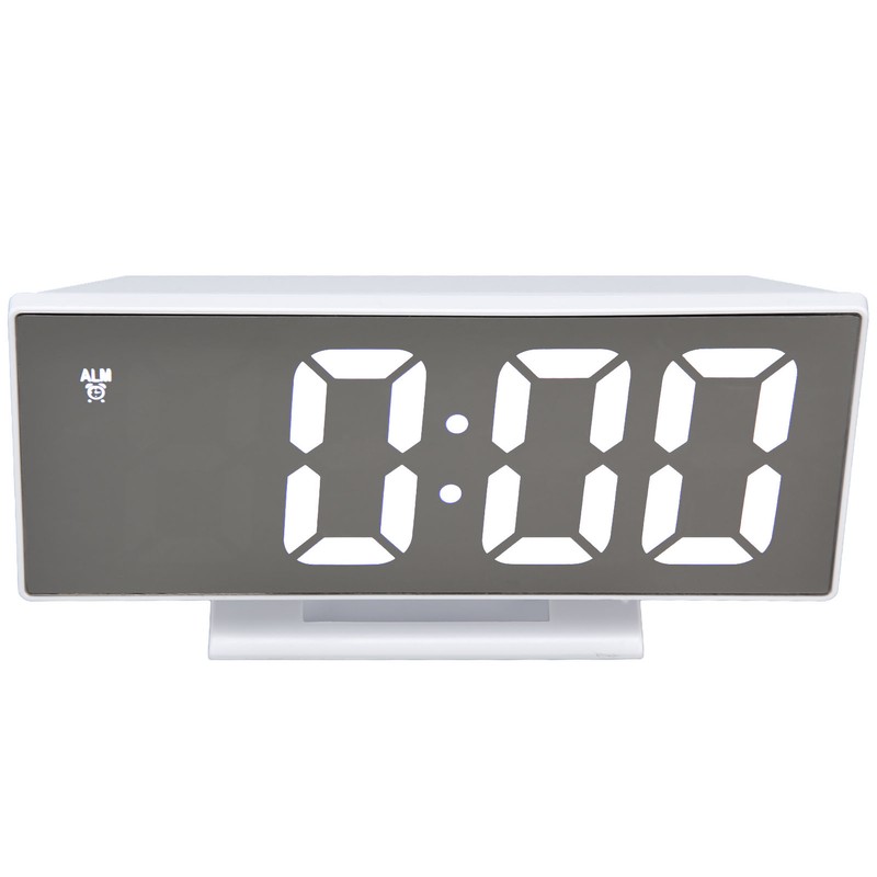 Digital Alarm Clock LED Mirror Screen USB Charging Automatic Dimming