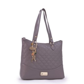 Catwalk Collection Handbags - Women's Quilted Leather Shoulder Bag - Ladies Tote Bag With Zip - Medium/Large - SOFIA - Grey Gold