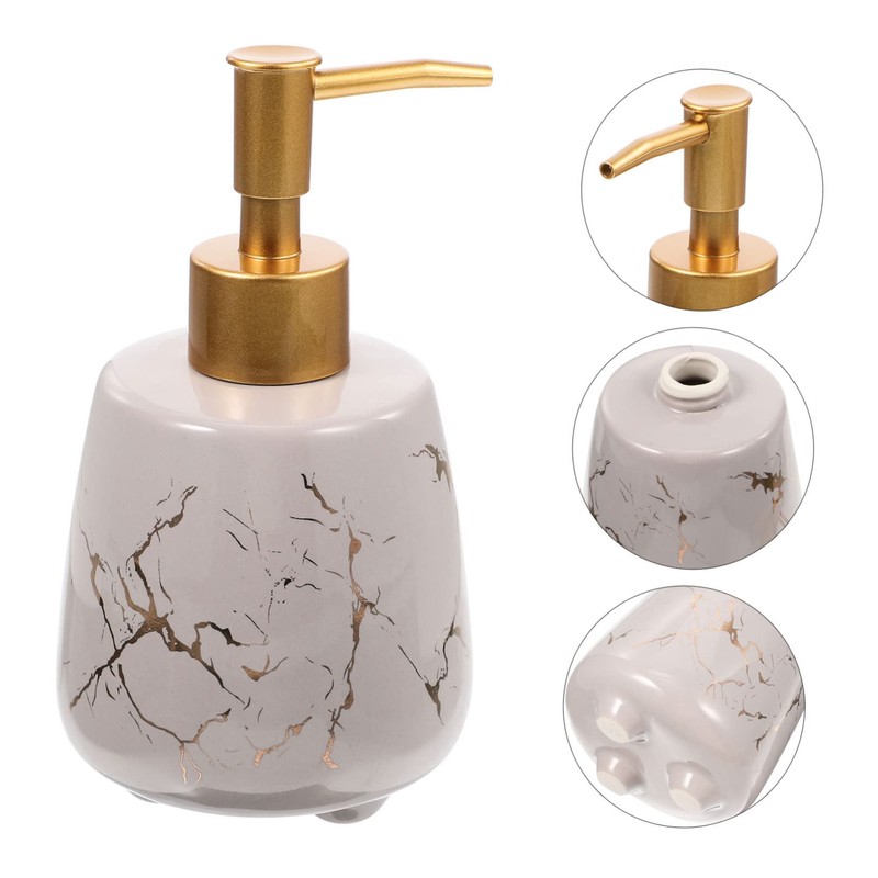 Ipetboom Ceramic Soap Dispenser with Pump Reusable Gray Marble Lotion