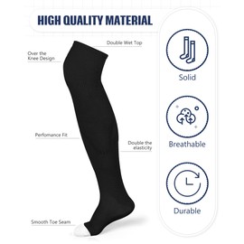 Panitay 2 Pairs High Football Socks Sport Multiple Sizes over the Knee Baseball Socks Extra Long for Boys Girls Women Men (Black and White,L)