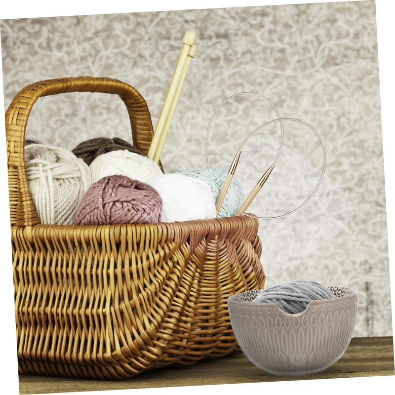 DOITOOL Yarn Bowl Ceramic Crochet Holder for Yarn Storage Grey