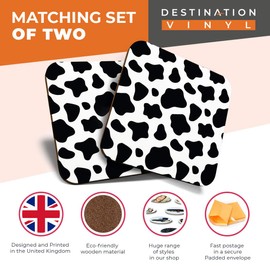 Great Coasters (Set of 2) Square/Glossy Quality Coasters/Tabletop Protection for Any Table Type - Funky Cow Print Pattern Animals #8463