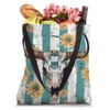 Boho Chic Chrysanthemum Flower Turquoise Western Bull Skull Tote Bag