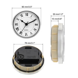 PATIKIL 3.5" 90mm Quartz Clock Insert, Round Quartz Movement Miniature Clock Mini Roman Numeral Clock Fit 78mm/3" Diameter Hole for Replacement Home, Silver Tone/White, Style 3