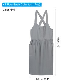 sourcing map 2 Pack Cotton Chef Aprons 85x109cm Cross Back Kitchen Cooking Apron with 2 Pockets Pinafore Dress for Men Women Chef, Grey