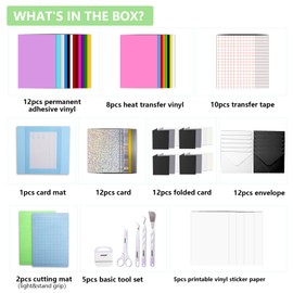 HAWERSI Ultimate Accessories Bundle for Cricut Joy Xtra Machine,Makers and All Explore Air,79pcs Craft Starter Kit with Heat Transfer Vinyl,Permanent Adhesive Vinyl,Card Kit,Card Mat,Weeding Tools