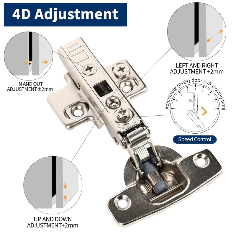 10 Pack Frameless Full Overlay Soft Close European Cabinet Hinges,4D