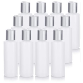 JUVITUS 4 oz / 120 ml Clear Natural Refillable Plastic Squeeze Bottle Dispenser with Silver Disc Cap (12 pack)