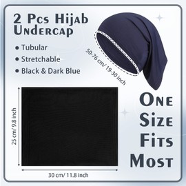 Boyiee Pack of 2 Hijab Headscarves Hijab Tube Elastic Hijab Underscarves Breathable Hijab Caps for Women, Black, Dark Blue