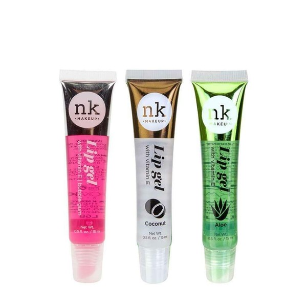 3 PACK!! NICKA K NEW YORK Lip Gel Color with Vitamin E (Bubble Gum & Aloe & Coconut)