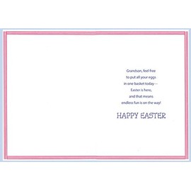 Designer Greetings Silly Faced Eggs in Brown Basket on Blue Easter Card for Pre-Teen Grandson