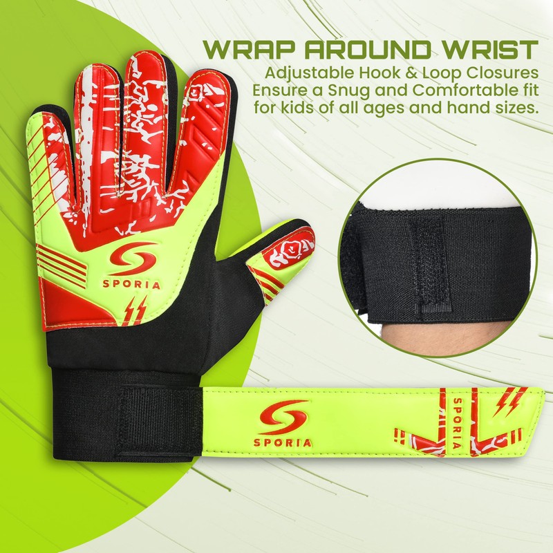 SPORIA Youth Goalie Gloves (Fluorescent Yellow, 7)