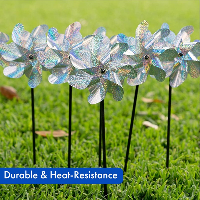 8-Pack Bird Deterrents for Outside - Reflective Pin Wheels for