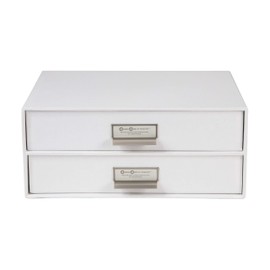 Bigso Birger 2-Drawer Fiberboard Label Frame Document Letter Box, 5.7 x 13 x 9.8 in, White