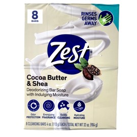 Zest 8-Bar Bath Size Soap, Creamy Cocoa Butter & Shea, 4 Ounce