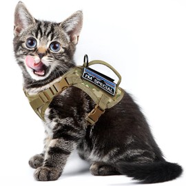 nanappice Tactical Cat Harness for Walking, Adjustable Escape Proof Pet Vest for Large Cat,Easy Control Breathable Cat Vest with Handle，Molle Patches (camo Khaki, L)
