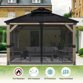 Aoodor Universal 10x10 ft Gazebo Mosquito Netting, Replacement 4-Panel Sidewalls with Double Zippers for Patio, Backyard, Deck, and Lawn (Netting Only, Black)