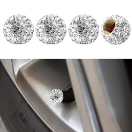 4PCS Bling Diamond Car Tire Valve Stem Cap, Crystal Rhinestone Wheel Valve Protective Cover, Dustproof Auto Tire Air Cap, Universal Vehicle Accessories for Sedan SUV Truck Motorcycle Bike (White)