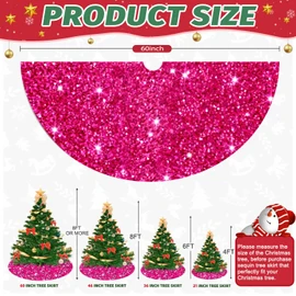 WUPIOS Hot Pink Christmas Tree Skirt Large Xmas Tree Skirt 60 Inch Sparkling Sequin Tree Mat Skirts for Xmas Tree Ornament Fuchsia Thick Velvet Tree Skirt for Winter Holiday Home Decoration Supplies