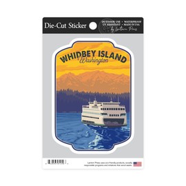 Die Cut Sticker Whidbey Island, Washington, Ferry and Mountains, Contour Vinyl Sticker 3 to 6 inches, (Waterproof Decal for Cars, Water Bottles, Laptops, Coolers), Large