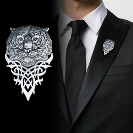 Seakuur Retro Tiger Face Head Brooch Pin Metal Animal Brooches Men's Suit Shirt Badge Lapel Pins for Women Fashion Jewelry Accessories (Retro Silver)