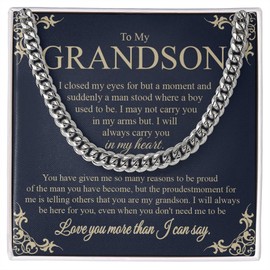 To My Grandson Cuban Chain Necklace, Gift For Grandson, Grandson Gifts From Grandparents, Grandson Gifts From Grandma And Grandpa, Grandson Birthday Cards For Men, Grandson Christmas Gifts