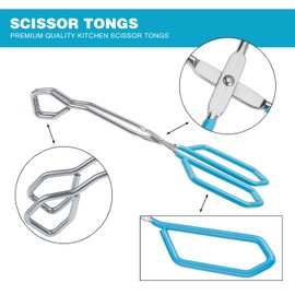 MSY BIGSUNNY Stainless Steel Scissor Tongs Heavy Duty Cooking Tongs with Soft Handles (1, Blue 11")