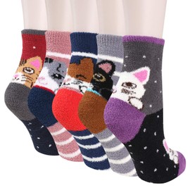 Benefeet Sox Fuzzy Socks for Women Girls Cute Animal Cat Cozy Soft Socks Funny Silly Comfy Fluffy Slipper Socks Thick Plush Sleeping Socks Winter Warm Indoor Home Socks Christmas Gifts for Her 5 Pack