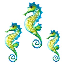 FLHJYF Metal Seahorse for Beach Sea Decor, Seahorse Wall Art Decor,Decoration for Bathroom Bedroom Fence Home Indoor Outdoor 3 Pack
