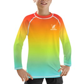 BesserBay Little Boys UPF 50+ Quick Drying Rash Vest Summer Long Sleeve Rainbow Gradient Swimming Top 5-6 Years