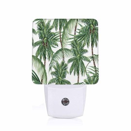 Chrobak LED Night Light,Green Tropical Leaves Palm Trees LED Night Light Plug into Wall with Dusk to Dawn Light Sensor White Energy Efficient Nightlight for Bedroom Bathroom Hallway LivingRoom Kitchen