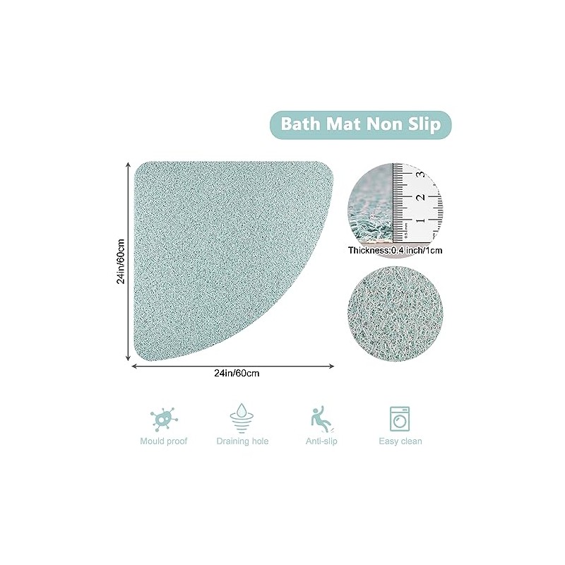 Lurowo Non Slip Corner Shower Mat with Drain, Quadrant Loofah,