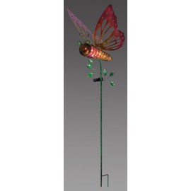 Sunset Vista Designs 92576 Pink Butterfly Garden Stake, Metal and Glass, Solar Powered Light