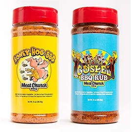 Meat Church BBQ Rub Combo: Honey Hog (14 oz) and Holy Gospel (14 oz) BBQ Rub and Seasoning for Meat and Vegetables, Gluten Free, One Bottle of Each