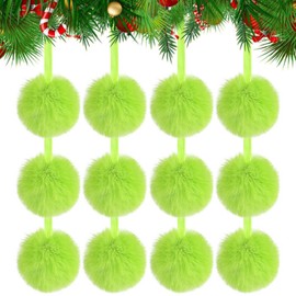 12Pcs Lime Green Christmas Tree Ornaments Furry Ball 2.4 Inch Pom Pom Party Hanging Decorations Supplies