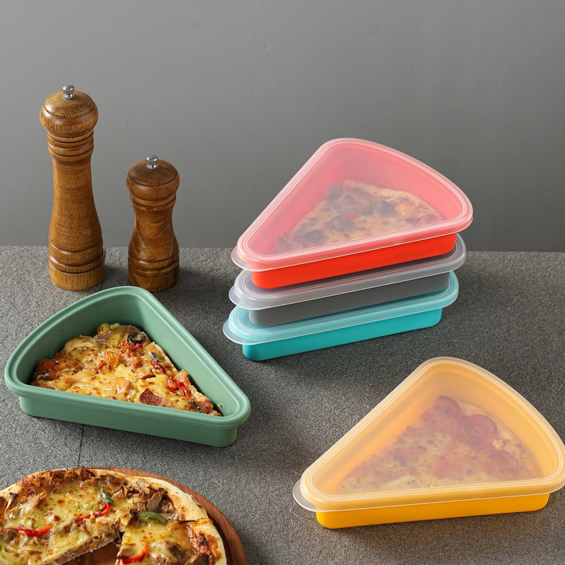 KEVJES 2-Pack Reusable Silicone Leftover Pizza Slice Storage Container with