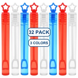 32 Pack Mini Star Bubble Wands for Kids Party Favors, Assorted Red, White Blue Bubble in Bulk Summer Toy for 4th of July, Independence Day, Memorial Day, Goodie Bags, Outdoor Fun, Birthday Parties