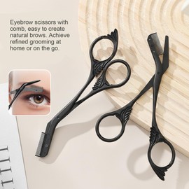 Eyebrow Scissors with Comb, Professional Stainless Steel Eyebrow Trimmer Precision Face Hair Grooming Tool with Non-Slip Finger Grips Mini Brow Shaper for Men and Women Home Travel Salon Use (Black)