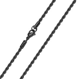 SINLEO Stainless Steel Twist Rope Chain Necklace for Men Women 2-6mm, 16-32 inches Silver Black Gold, Metal, No Gemstone
