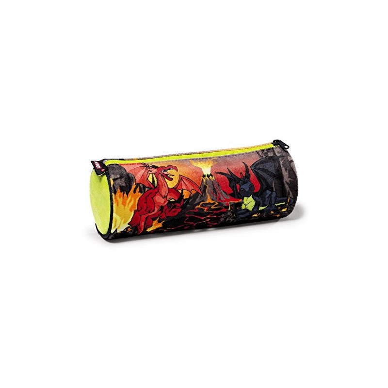 Nici 39799 Pencil Case Plush Dragon Printed Charcoal/Red/Yellow