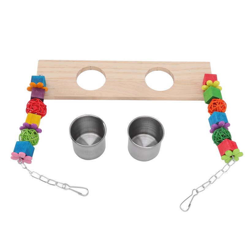 Bird Feeding Dish Cups with Parrot Perch Swing Natural Colorful
