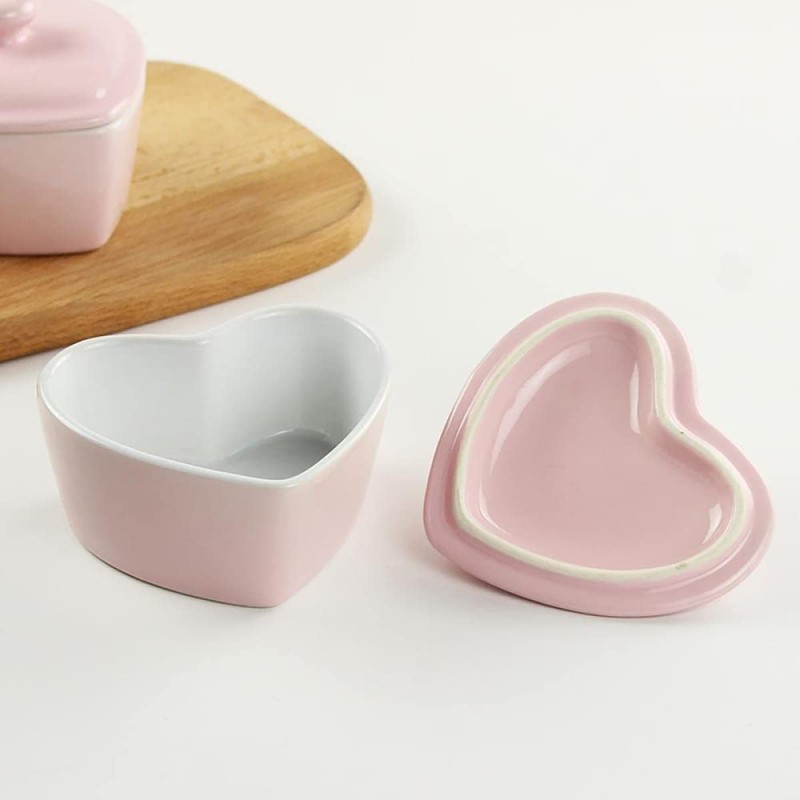 SOCOSY Heart-Shaped Ceramic Dessert Bowl with Lid Pudding Small Salad