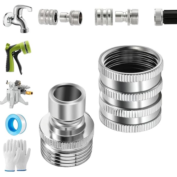YIBLBOX Stainless Steel Garden Hose Quick Connect Fittings Set, 3/4"