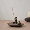 Frog-Vase Incense Holder,Rust-Glazed Rotus Ceramic Insence Stick Holder,Alloy Meditation Frog＆Mini